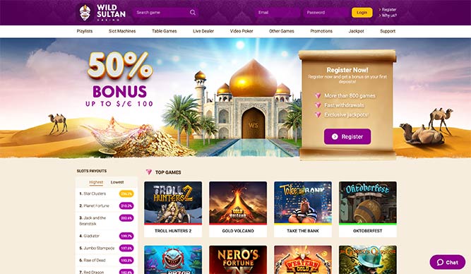 L'interface de Wild Sultan Casino