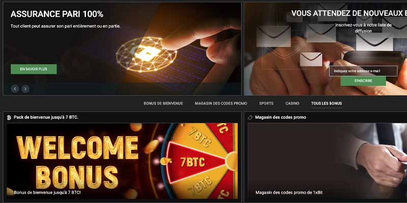 1xbit capture d'écran section jeux de casino bonus